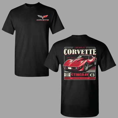 Corvette C3 Stingray T-shirt, 2 Sides Graphic Tee Featuring 1968�1982 Big Block