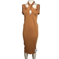 ASOS - WOMEN'S 6 - TAN SLEEVELESS HALTER OPEN BACK VISCOSE DRESS