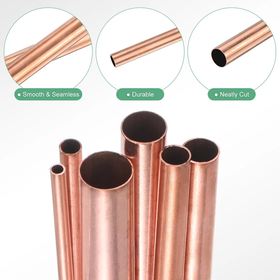 6 Pack Copper Round Tube, 2/3/4/5/6/7mm OD 0.2mm Thick 330mm Length Pipe - Image 2 of 4