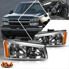 For 03-06 Chevy Silverado/Avalanche Upper Headlight/Lamps Amber Corner Chrome