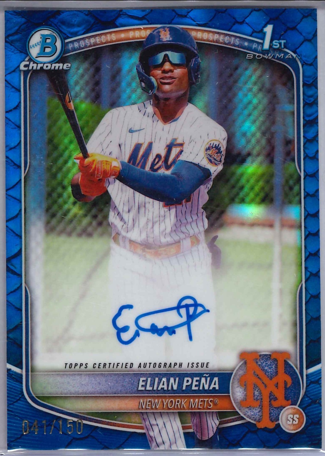 ELIAN PENA 2025 BOWMAN CHROME PROSPECT AUTO BLUE REPTILIAN #CPA-EP /150 Mets