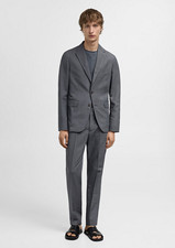 NWT MANGO MNG $120 PETROL BLUE LINEN BLEND SLIM FIT SUIT PANTS SZ 31