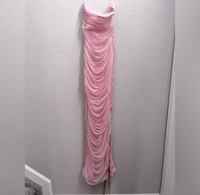 HOUSE OF CB Sofia Fairy Pink Ruched Maxi Dress Cowl Neck Strapless L+ SB8191