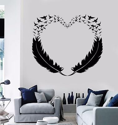 Vinyl Wall Decal Feathers Heart Decor Love Birds Romantic Stickers ...
