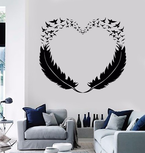 Vinyl Wall Decal Feathers Heart Decor Love Birds Romantic Stickers ...
