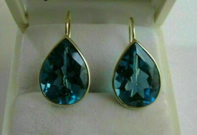 4Ct Pear Cut London Blue Topaz Dangle Drop Earrings 14K In Yellow Gold Finish