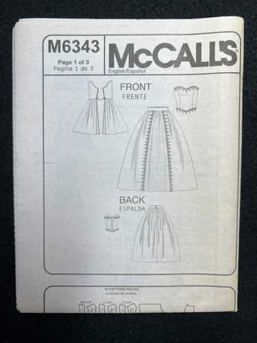 Disfraz Renacimiento McCall's Patrón Costura M6343 Misses Talla 6-12 FF SIN CORTAR - Imagen 3 de 4