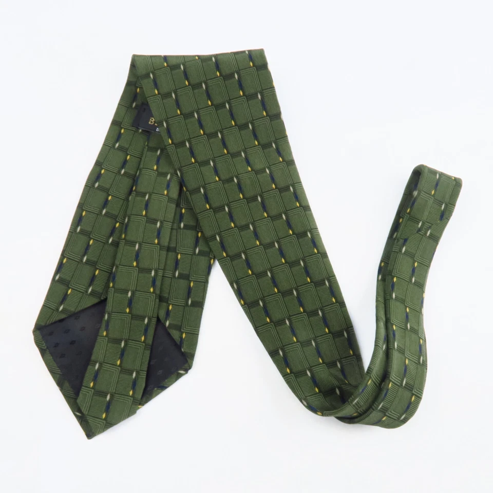 Vintage Bill Blass 3D Green Checks Basket Weave Neck Tie 56x4 Overlapping Boxes - Image 4 of 4