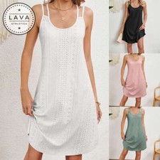 Women Summer Loose Strappy A-line Dress Sleeveless Holiday Beach Mini Dress LAVA