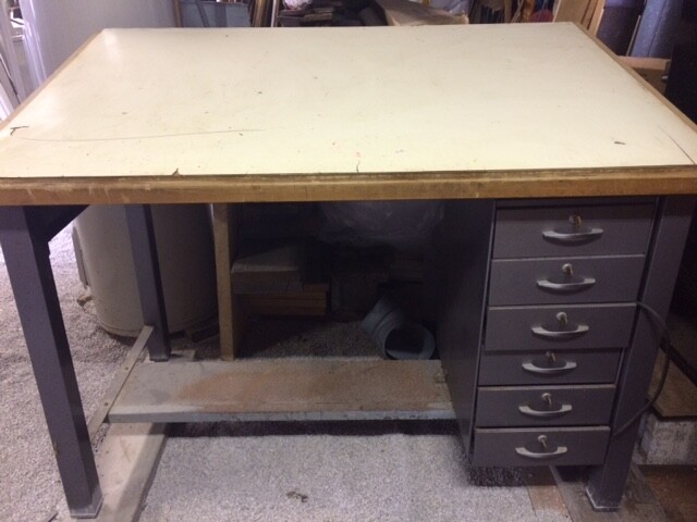 Mayline Ranger Steel Four Post Drafting Table With Tool Drawer