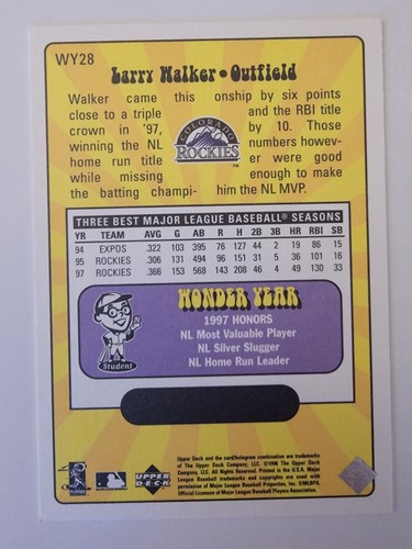 1998 Upper Deck Wonder Years Larry Walker #WY28 Colorado Rockies - Picture 2 of 2