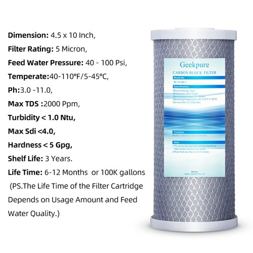 Sistema de filtro de agua para toda la casa Geekpure 2 etapas puerto 1"" 10"" x 4,5"" con carbono PP - Imagen 4 de 11