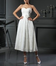 Vintage Tea-Length Sweetheart Beach Wedding Dress Lace Bridal Gown White Ivory