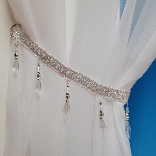 Voile Swags Crystal Beaded - All Colours - Pelmet Valance - Net Curtains Swag - Picture 75 of 78