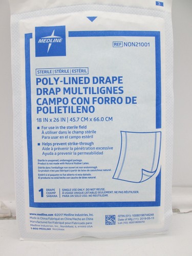 Lot of 10 Medline Poly-Lined Drape 18" x 26" Sterile NON21001 NEW H2 - Picture 2 of 3