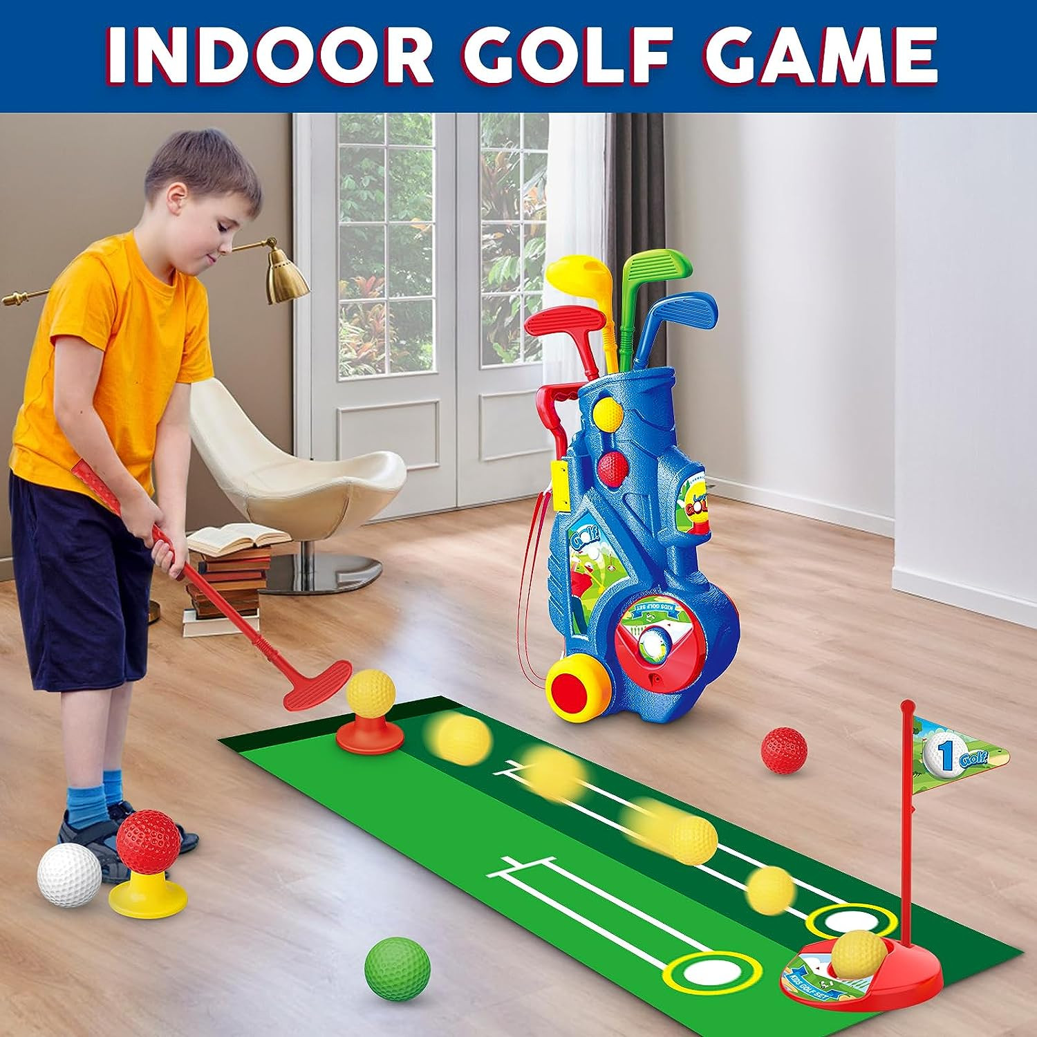 Toddler Golf Set with Putting Mat 3+ Years Old with 4 Clubs, 8 Balls, 20 PCS