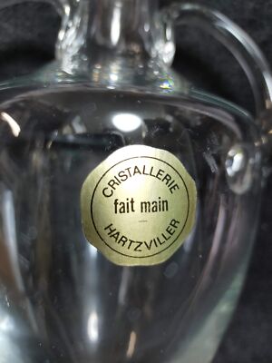 RISTALLERIE HARTZVILLER fait main CRYSTAL DECANTER Empty Bottle