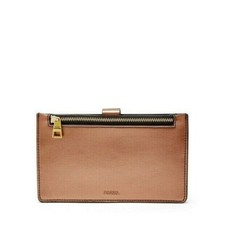 NEW FOSSIL VALE TAB METALLIC COPPER+BLACK PVC,GOLD ZIP,WALLET CLUTCH