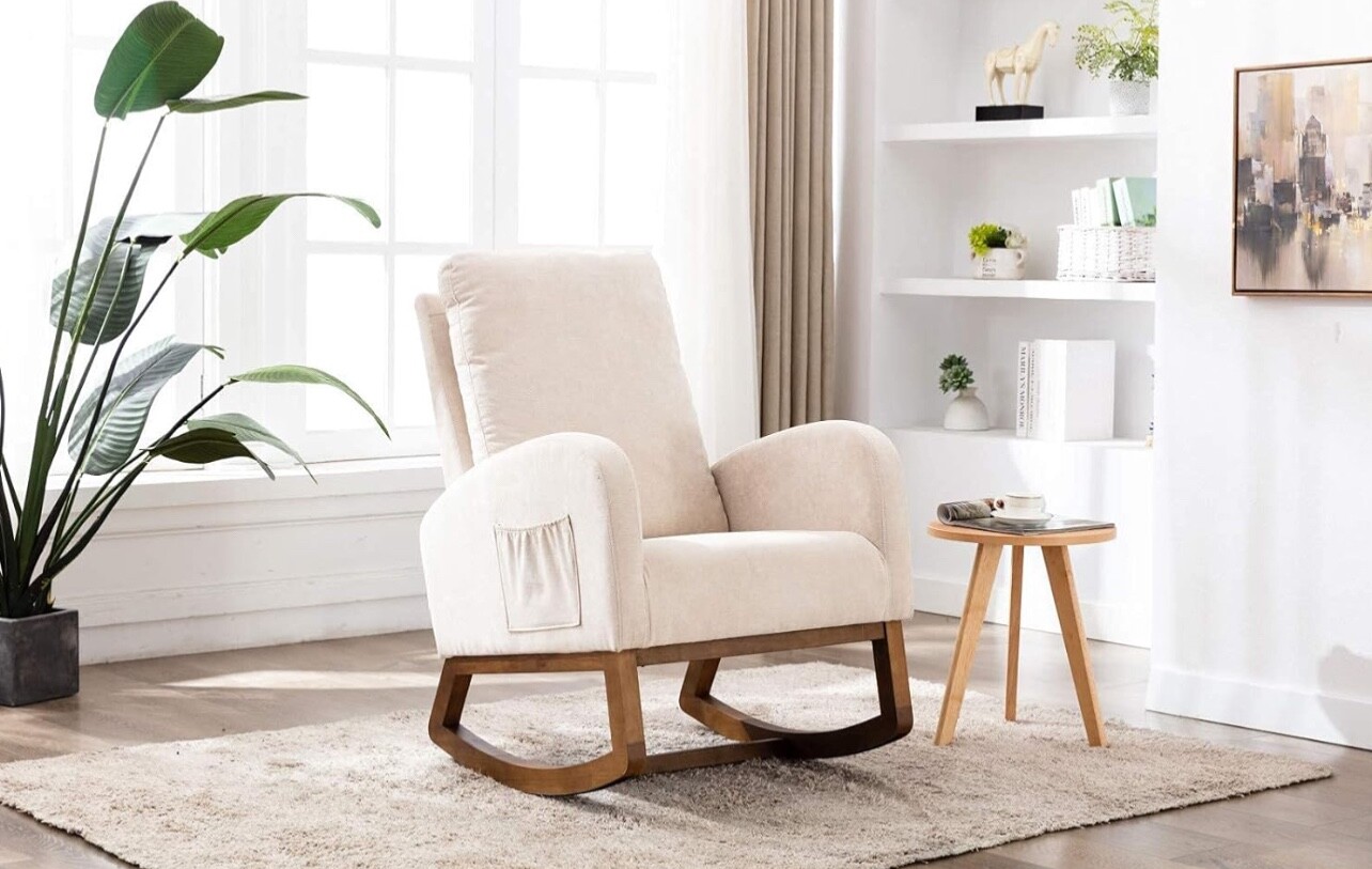 Fauteuil à bascule Accent confortable en velours gris pour coin lecture