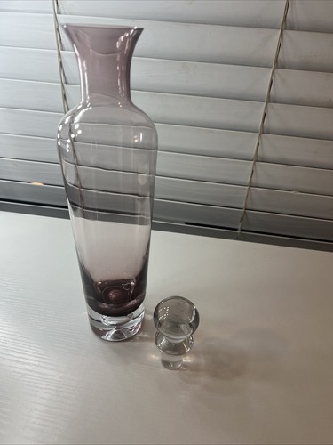 Vintage MCM Krosno Poland Glass Crystal Decanter Purple Amethyst + Stopper Good - Picture 6 of 6