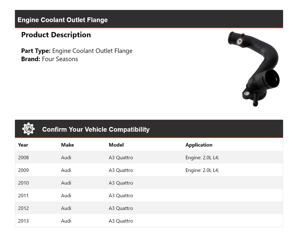 Фланжевая розетка охлаждающей жидкости двигателя для Audi A3 quattro 2008-2013 годов выпуска 4 сезона 2009 2010 - Изображение 2 из 4