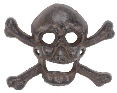 CAST IRON WALL MOUNTED SKULL & CROSSBONES BOTTLE OPENER KITCHEN PUB BAR BEER