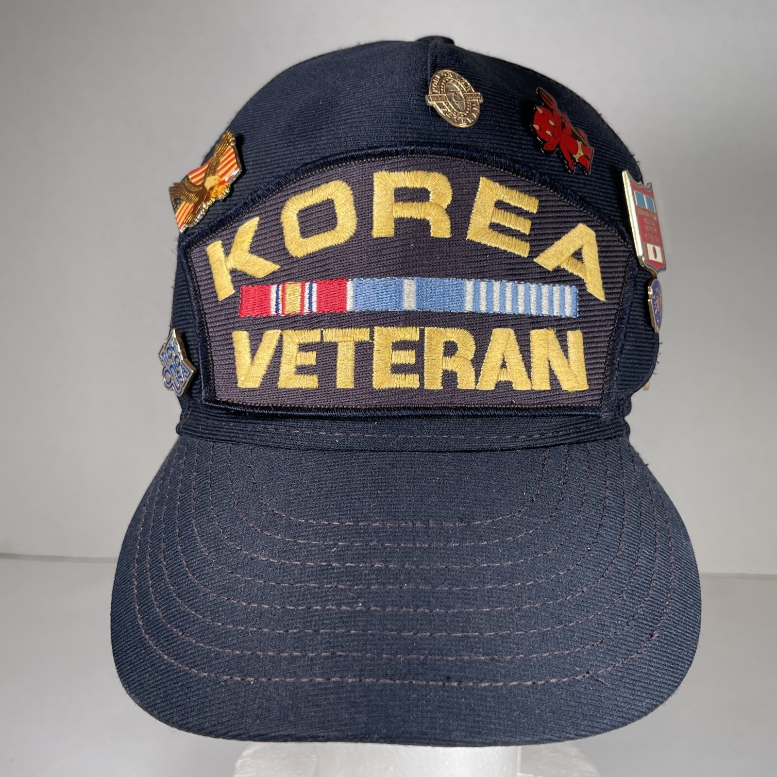 Vintage Korea Veteran Snapback Hat Cap United States Vet US War Made in USA Pins