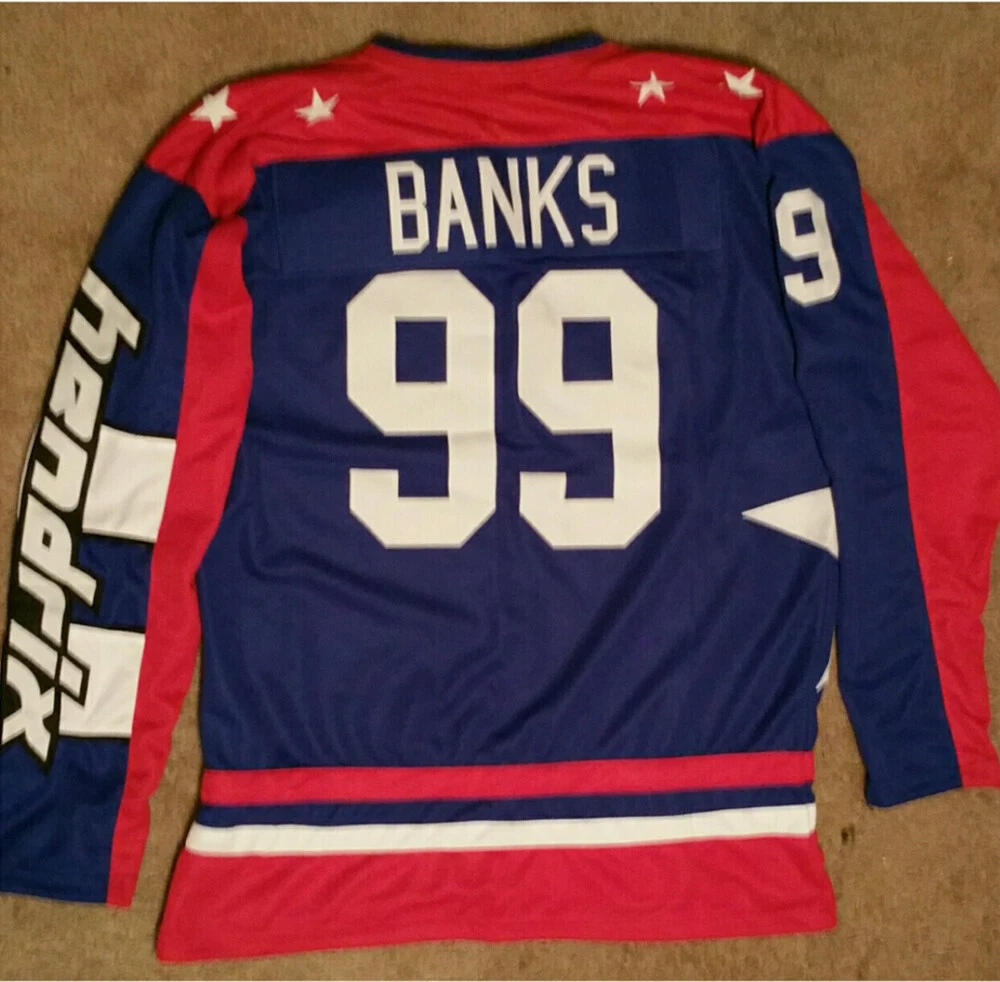 Disney's Mighty Ducks Authentic Movie Hockey Jersey #99 Adam Banks  Headgear NEW