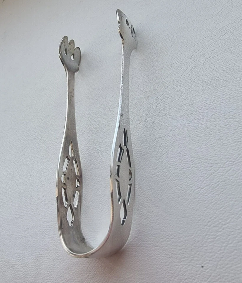 PINZAS DE AZÚCAR ESTERLINA WEB VINTAGE CON MANGO PERFORADO Foto 4 de 4