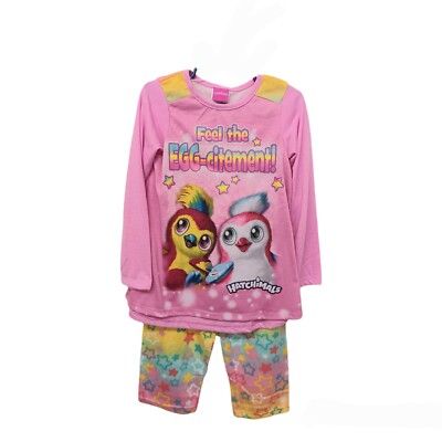 Hatchimals 2 Pc Pajama Set 4/5 Girls Jersey Top Plush Bottoms Pink Long Sleeves 