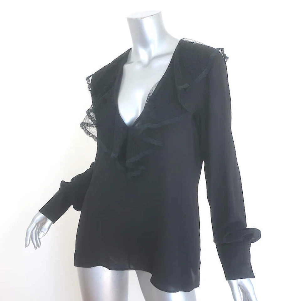 Dolce & Gabbana с оборками кружева блузка черный эластичной шелк размер 46 длинным рукавом Топ - Изображение 3 из 4