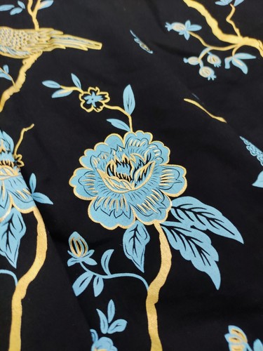 Soft Surroundings Sz L Blazer Chinoiserie Bird Floral Black Aqua Gold Dressy - Picture 17 of 24