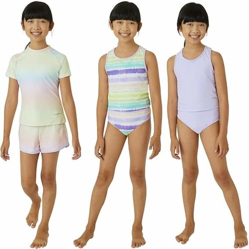 Eddie Bauer Girls Reversible 4 piece Swim Set Size L Purple Multi Mix Match Suit - Picture 9 of 9
