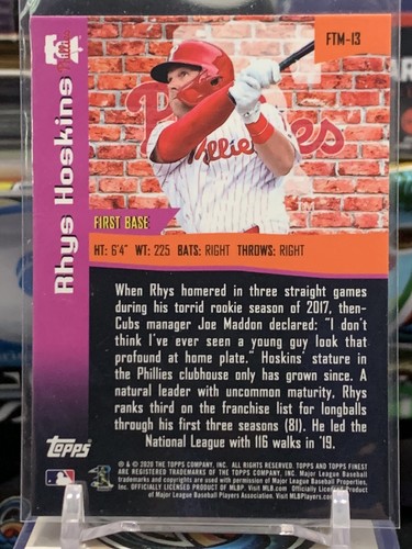 Rhys Hoskins #FTM-13 2020 Topps Finest The Man Philadelphia Phillies Insert 6M - Picture 2 of 2