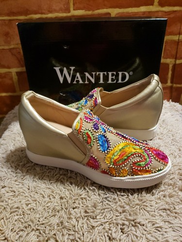 WANTED Brand Fashion WEDGE SLIP ON Multi color GOLD SZ 10M NEW 2866 - Picture 4 of 9