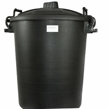 PLASTIC GARDEN BIN WASTE CAN RUBBISH BLACK HEAVY DUTY STORAGE 50 80 110 CLIP LID