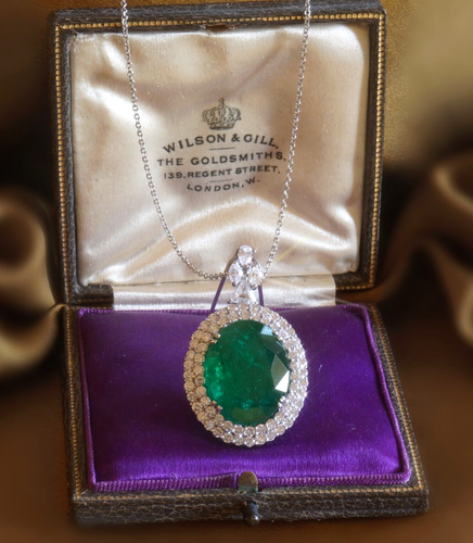 Emerald Diamond 18K Vintage Pendant Platinum Necklace GIA Tiffany 20.04 Carats! - Picture 3 of 10