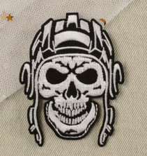 SKULL with Helmet - BIKER Motorcycle - Embroidered Sew/Iron On Patch