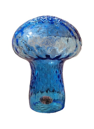 Vintage 1960s Blenko Glass Wayne Husted 6115L Blue Square Daisy