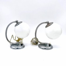 Coppia Di Abatjour Vintage Design Modernariato Cromate Vetro Opalino