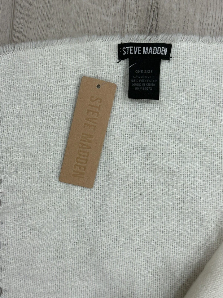 STEVE MADDEN Mujer Blanco/Marfil Acogedora Manta Flecos-Detalle Bufanda TALLA OS Foto 3 de 4