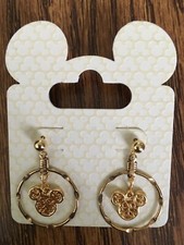 Disney Mickey Gold Tone Circle Icon Post - Dangle Earrings New on Card