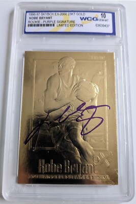 KOBE BRYANT, 1996-97 SKYBOX EX-2000 23KT GOLD, ROOKIE PURPLE SIGNATURE, LE