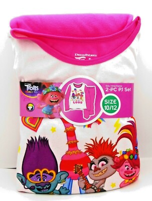 New Trolls World Tour  Girls 2 pc Flannel Pajamas Sleepwear Set Size 10/12