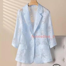 New Summer Women's Thin Suit Jacket 3/4 Sleeve Hollow Coats One Button Outerwear