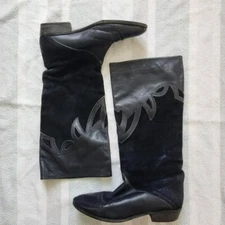vintage boho Black leather and suede cowboy ish boots