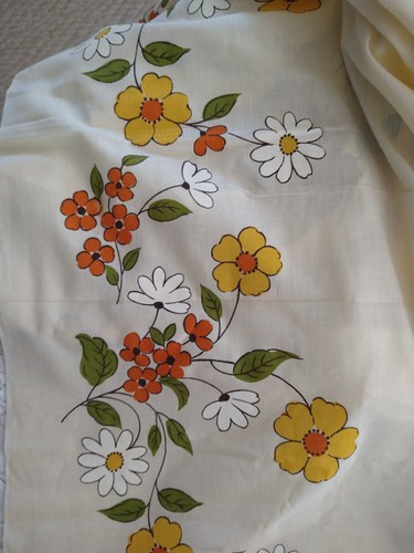 Vintage Brown Orange Yellow Large Floral Border Fabric, MCM 2 Yd 12" x 46" Retro - Picture 6 of 7