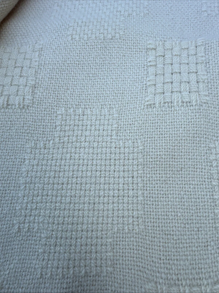 复古 Pendleton 100% 羊毛奶油编织条纹 72 英寸 X 57 英寸极简主义波西米亚 — 第 4/4 张图片