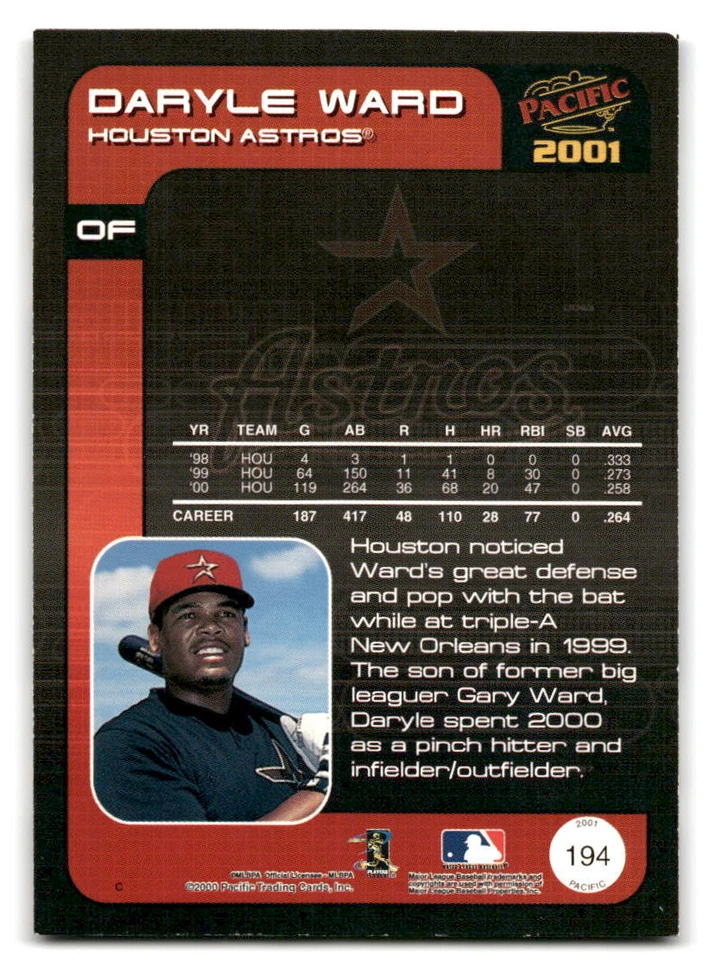Daryle Ward 2001 Pacific Baseball #194 Houston Astros - Image 2 of 2