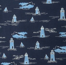 100 Cotton Quilt DIY Crafts Fabric by the Half Yard 18" - Lighthouses - Blue